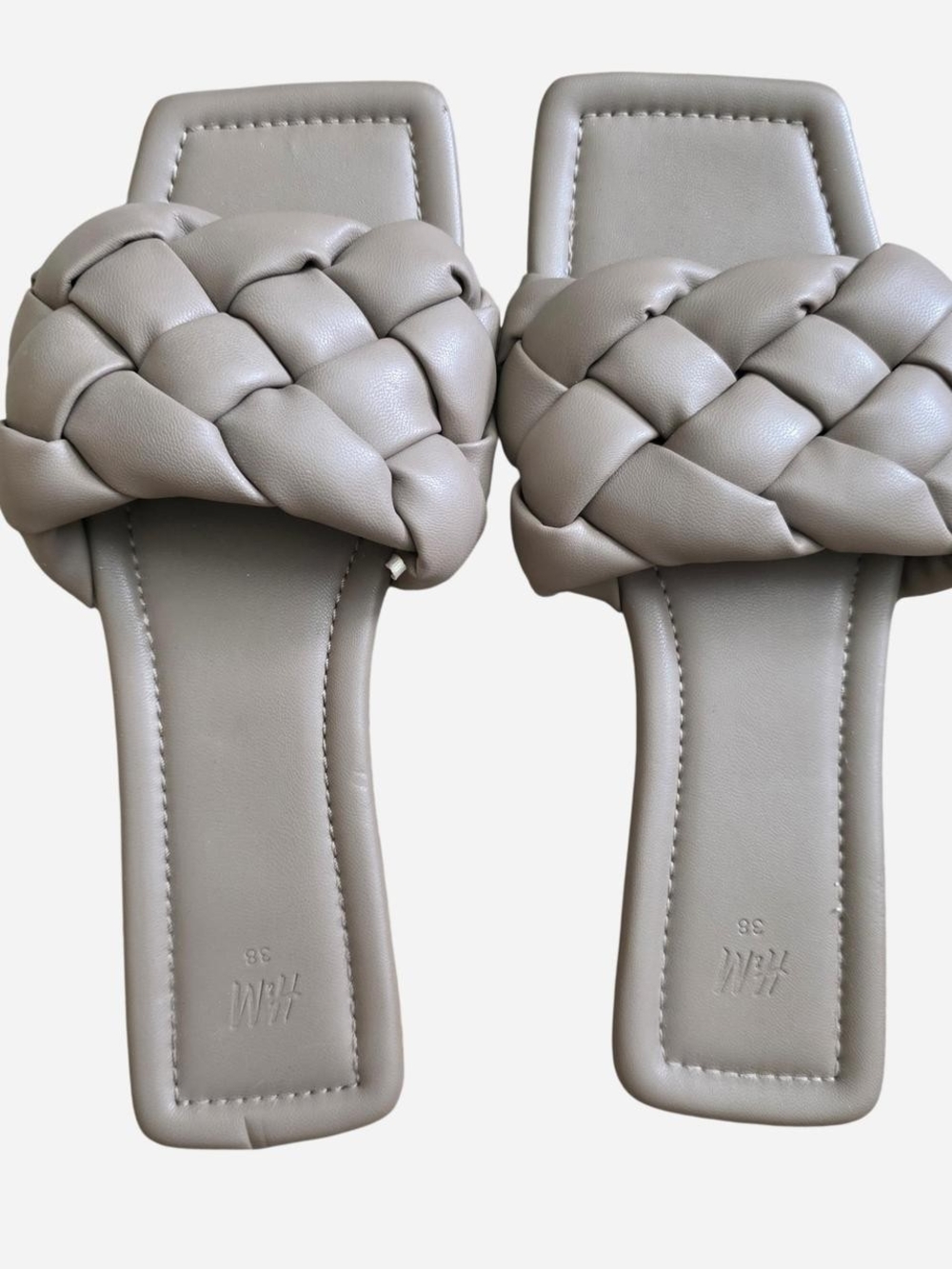 H&M Braided Square-Toe Slide Sandals in Taupe